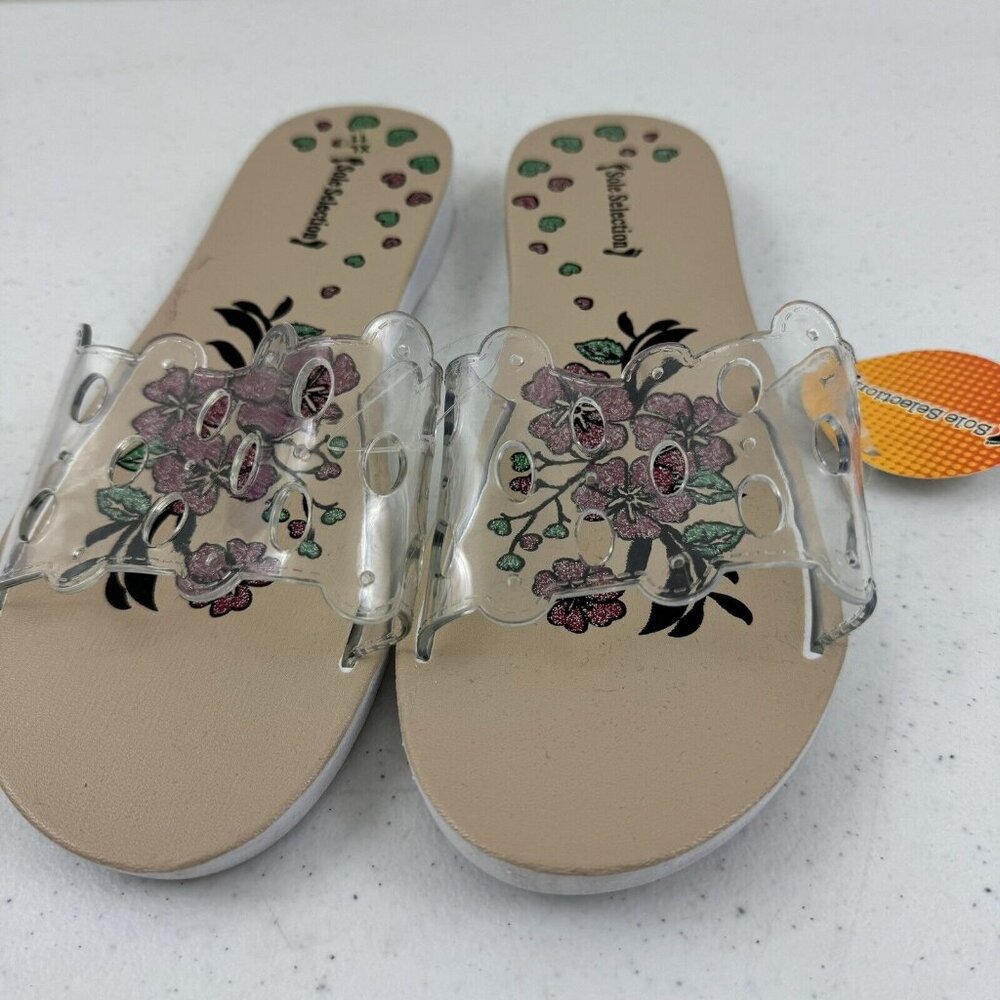 Sole Selection Women's Sandals Beige w/ Red Glittery Flowers X-Large 11 (40)